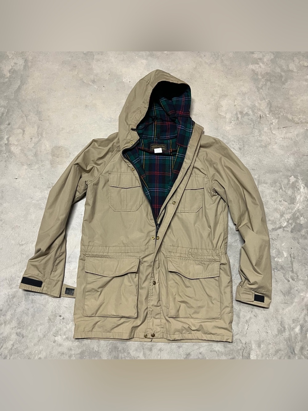 VTG 80s Eddie Bauer Mens Large Long Wool Lined Mountain Parka Jacket Beige Khaki